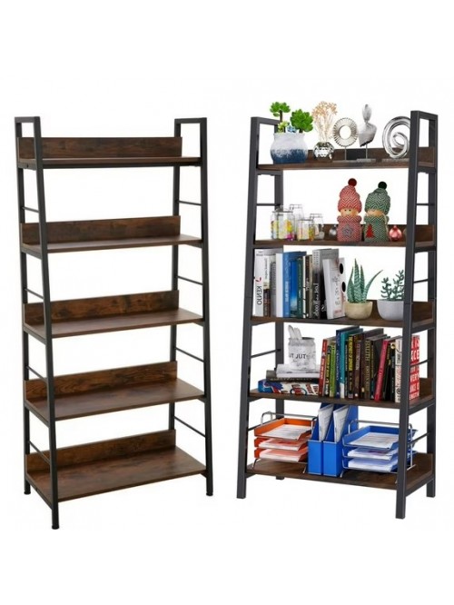 Veeboto 5-Tier Bookshelf Industrial Ladder Shelf f...